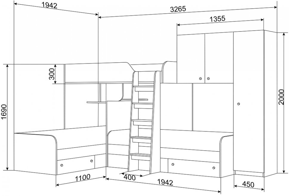 Двухъярусная кровать Трио 2 дуб сонома / салатовый