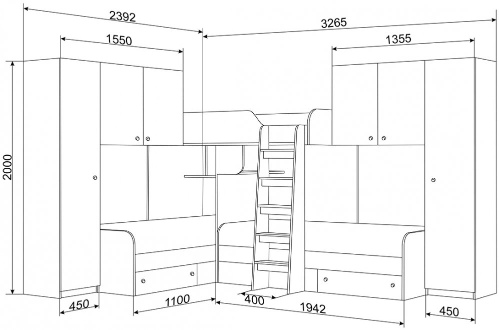 Двухъярусная кровать Трио 3 дуб молочный / салатовый