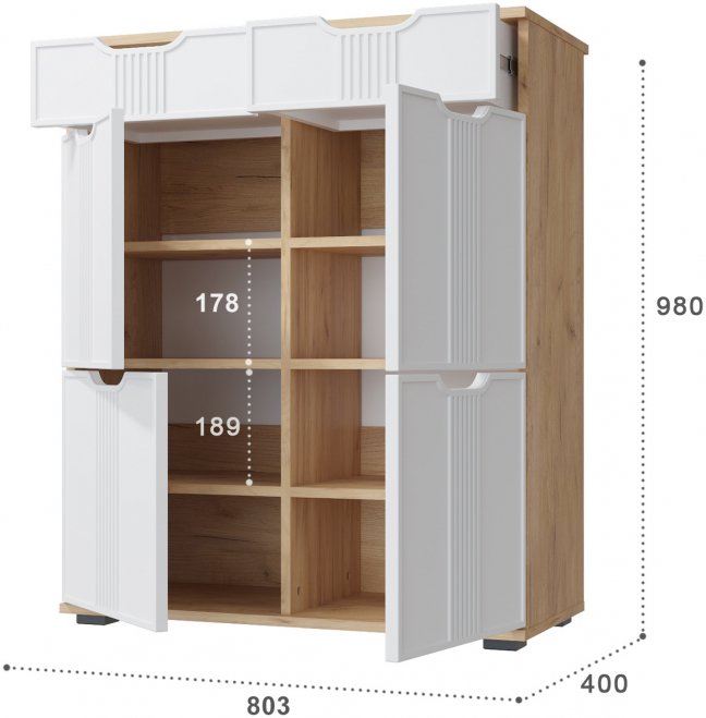 Комод Эмилия ЭЛ-20 дуб крафт золотой / меренга