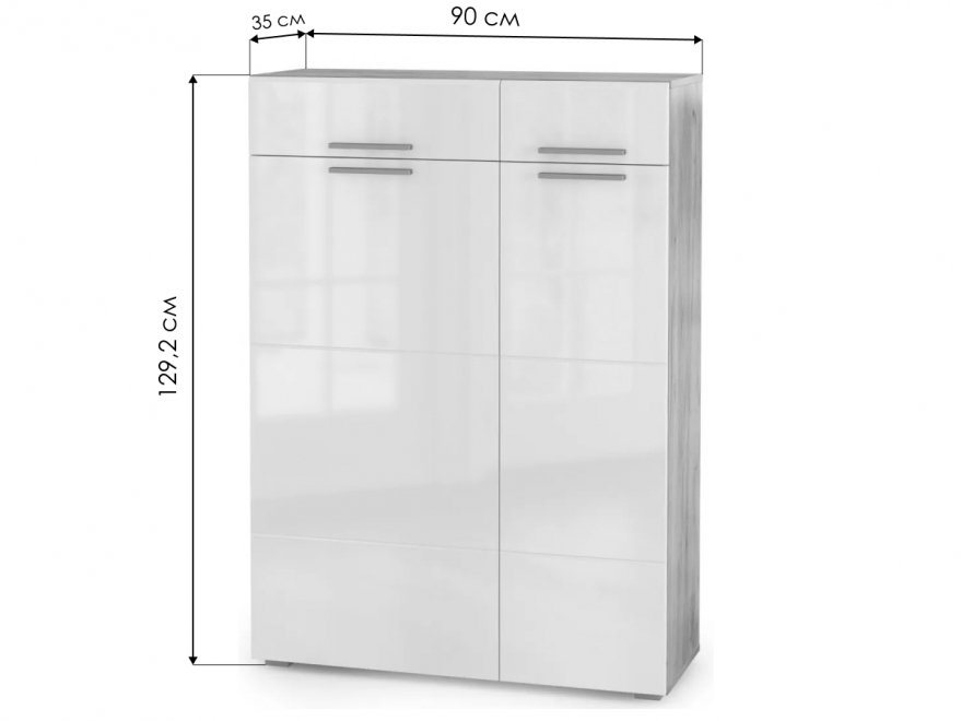 Комод Лайн 13.121 дуб серый craft K 002 PW / белый глянец пвх