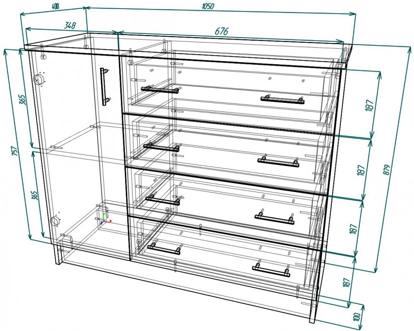 Комод Мебелеф - 15 левый индиан эбони тёмный / красный глянец