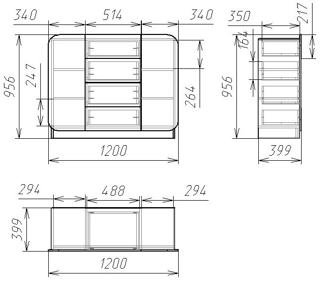 Комод Мебелеф - 37 ясень шимо тёмный / голубой глянец
