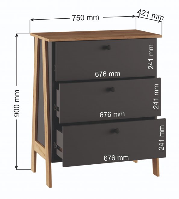 Комод Теодора графит / крафт золотой