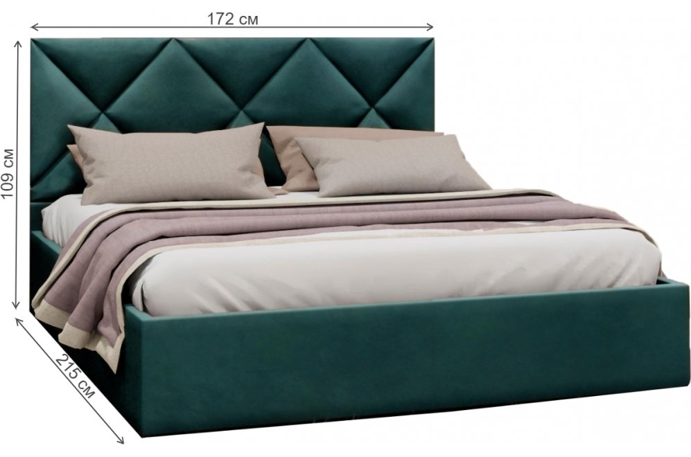 Двуспальная кровать Афродита-6 160x200 с ПМ тёмно-зелёный велюр velutto 33