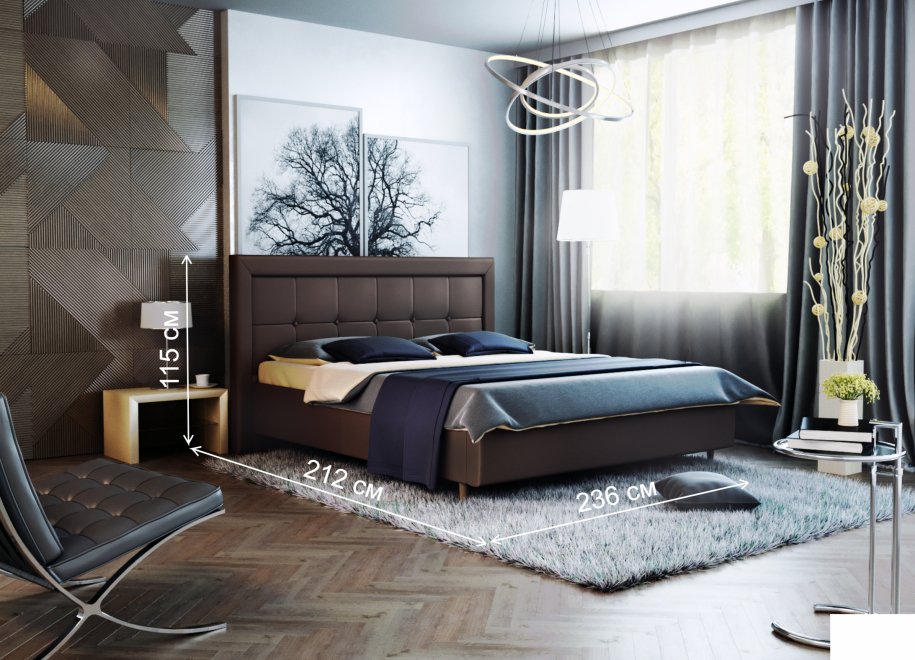 Двуспальная кровать Афродита-8-1 200х200 с ПМ экокожа marvel chocolate