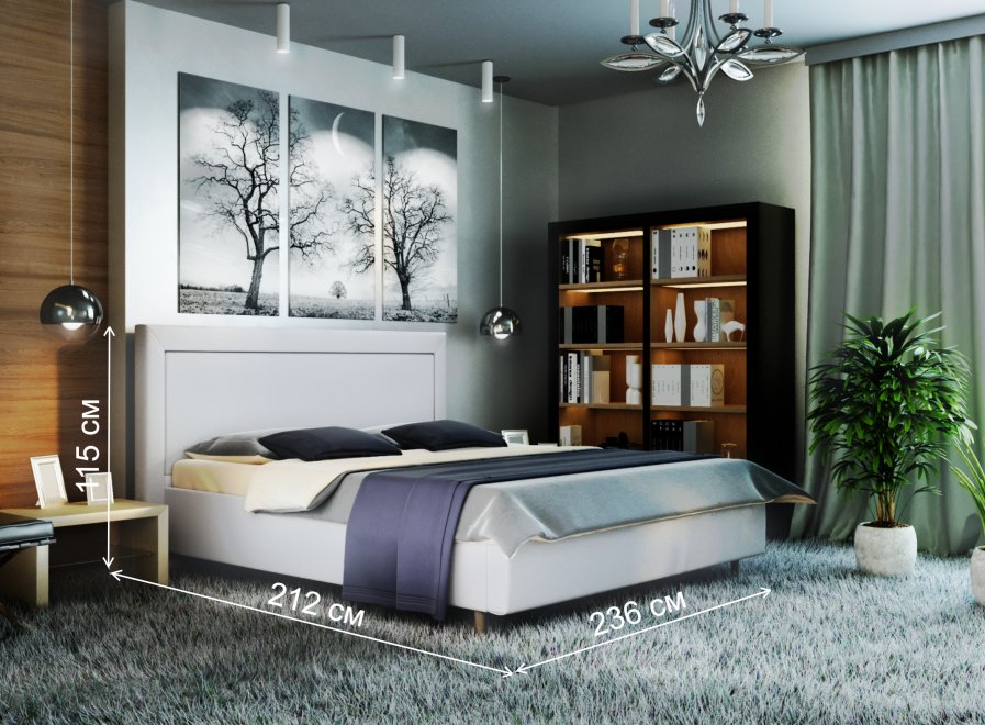 Двуспальная кровать Афродита-8-3 200х200 с ПМ экокожа marvel white