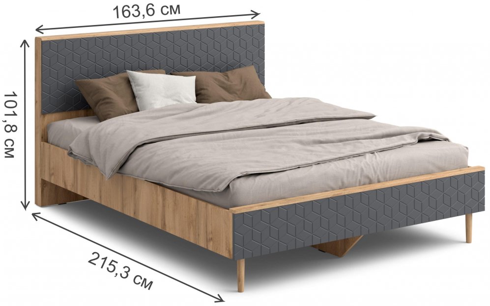 Двуспальная кровать Денвер 160х200 дуб вотан / графит