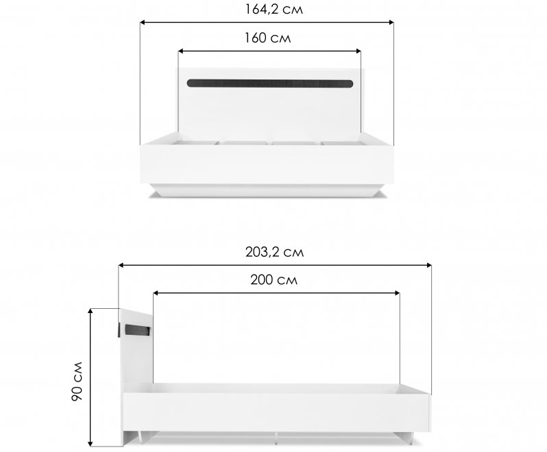 Двуспальная кровать Амбра 160х200 белый глянец / белый