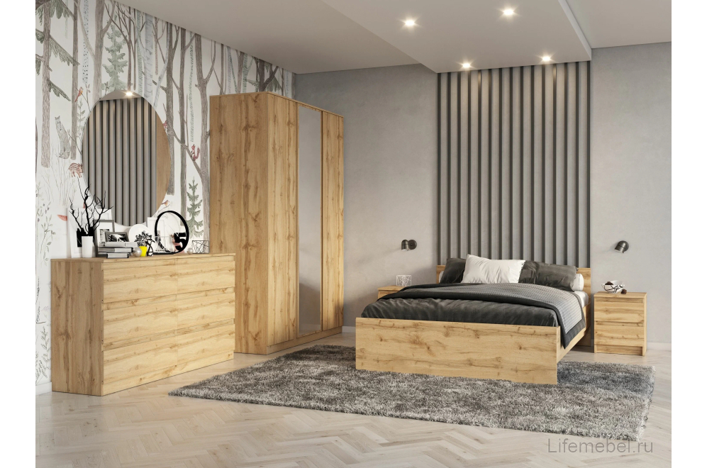 Двуспальная кровать Рунтроп 160х200 ламели дуб вотан