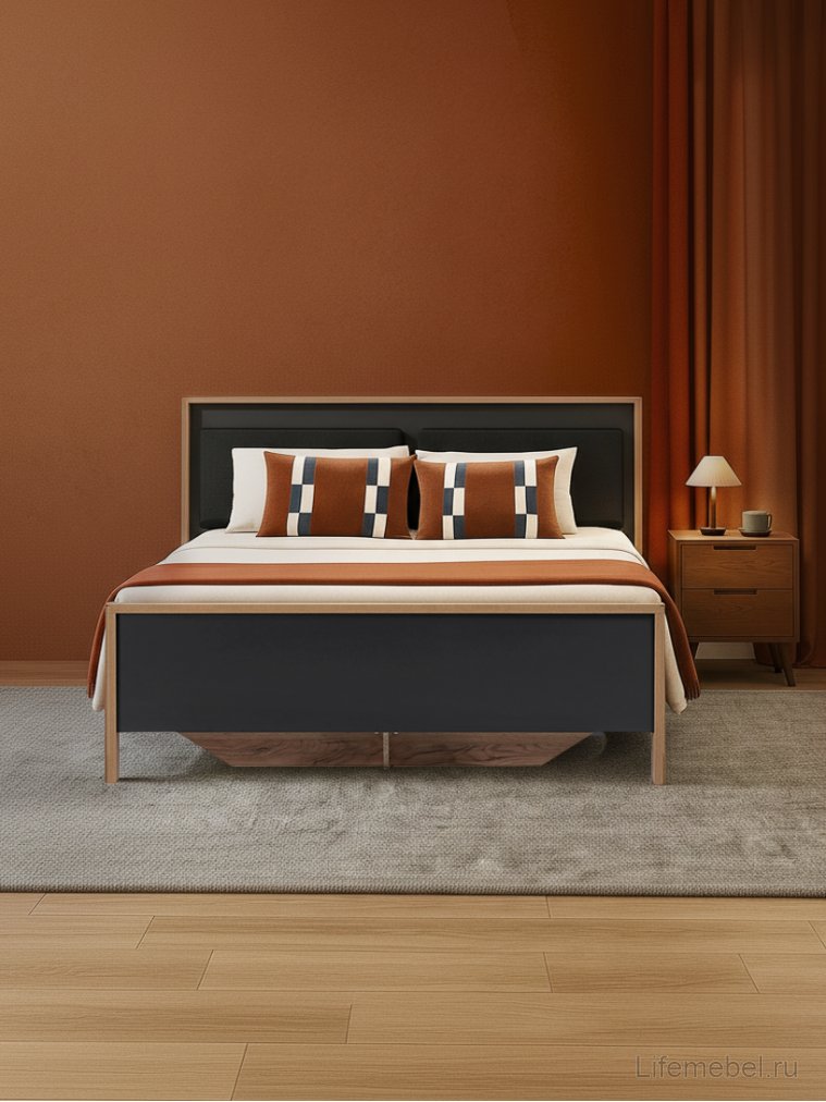 Двуспальная кровать Тхан 180х200 дуб крафт золотой / антрацит