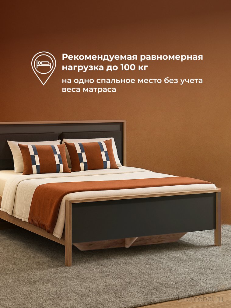 Двуспальная кровать Тхан 180х200 дуб крафт золотой / антрацит