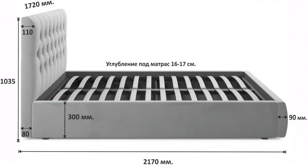 Двуспальная кровать Verona 160х200 с ПМ синий велюр