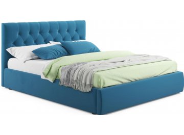 Двуспальная кровать Verona 160х200 с ПМ бежевый велюр синий велюр