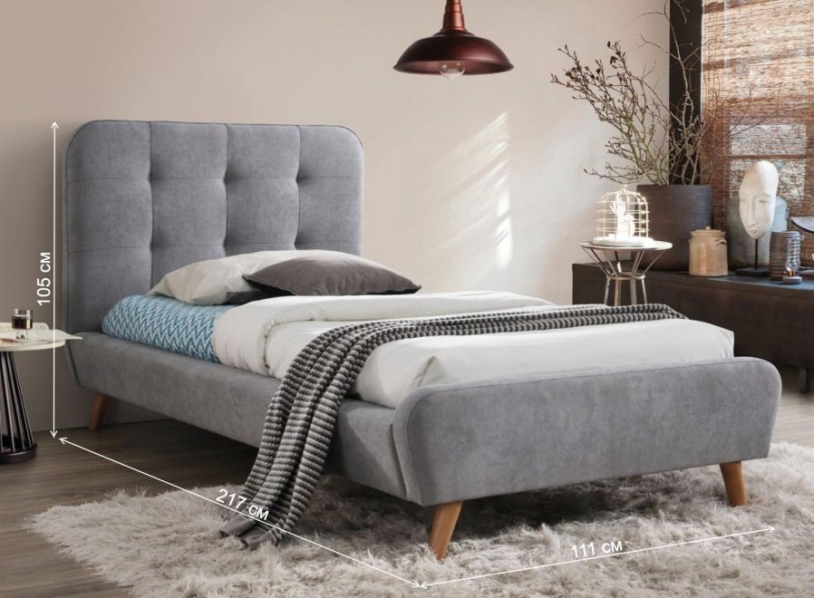Односпальная кровать Tiffany 90х200 серая