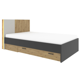 Односпальная кровать Лердти 90х200 с ящиком артизан / черная / серая