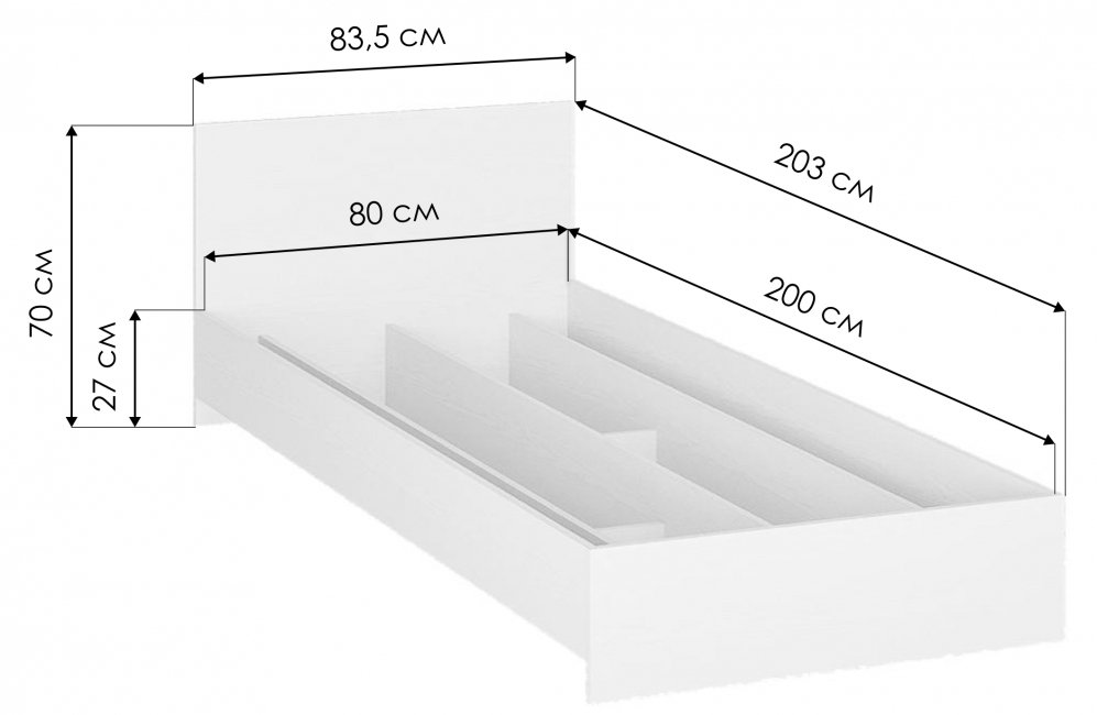 Односпальная кровать Адайн 80х200 белое дерево