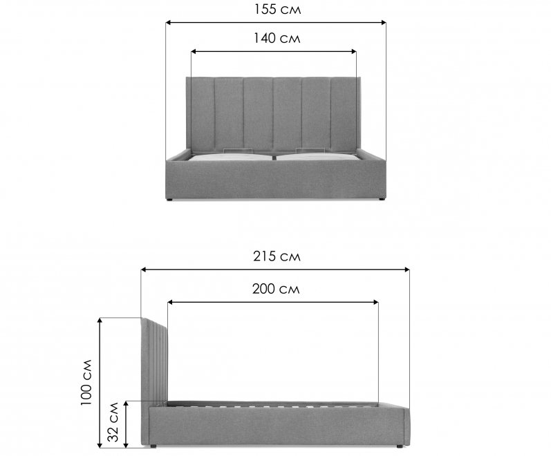 Полутораспальная кровать Афродита-3 140х200 с ПМ серый велюр bingo grafit
