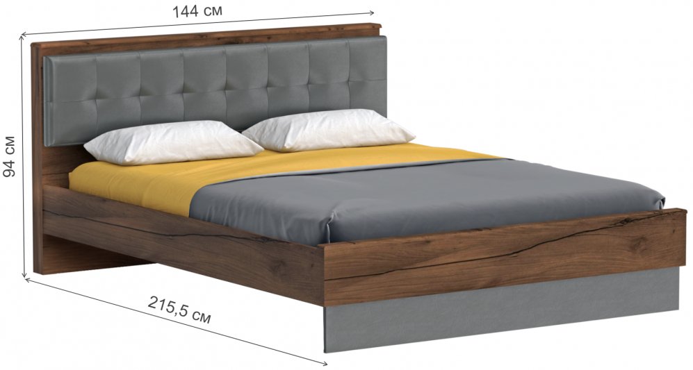 Полутораспальная кровать Глазго 140х200 таксония / пегас грей / графит