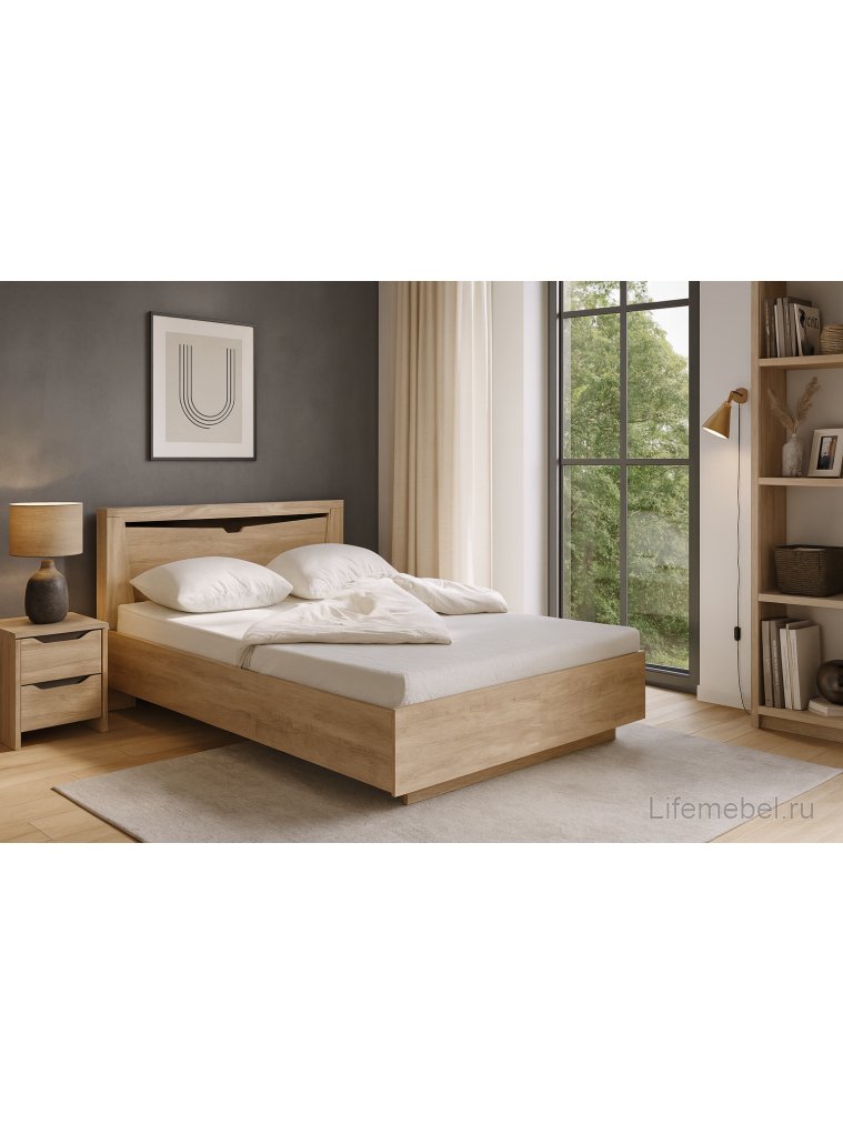 Полутораспальная кровать Магантия 140х200 с ПМ парящая дуб баррик