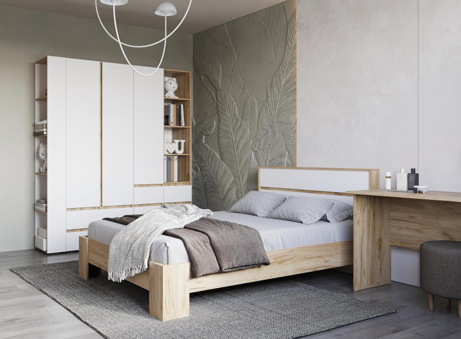 Спальный гарнитур Элла 160 комплектация 4 белый / дуб крафт золото