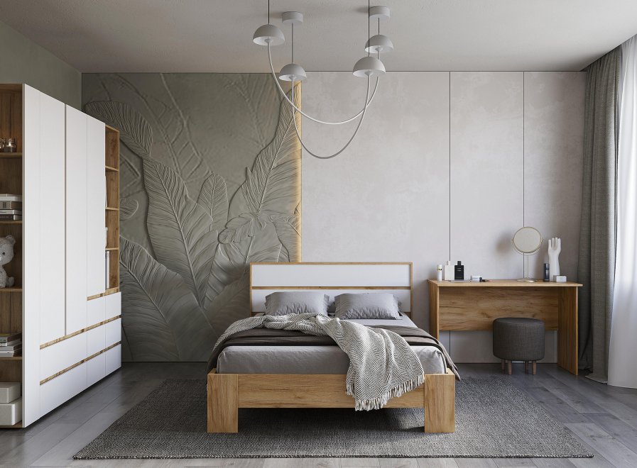 Спальный гарнитур Элла 140 комплектация 4 белый / дуб крафт золото