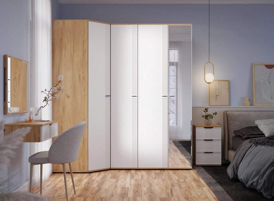 Спальный гарнитур Эмилия дуб крафт золотой / меренга комплектация 2 (К)