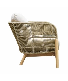 Кресло деревянное плетеное с подушками Talara бежевый / лен