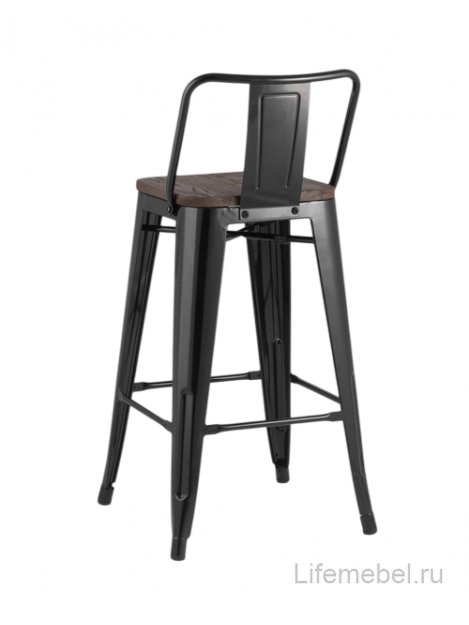 Барный стул Тиоли YD-H675E-W LG-01 со спинкой черный глянцевый / темное дерево