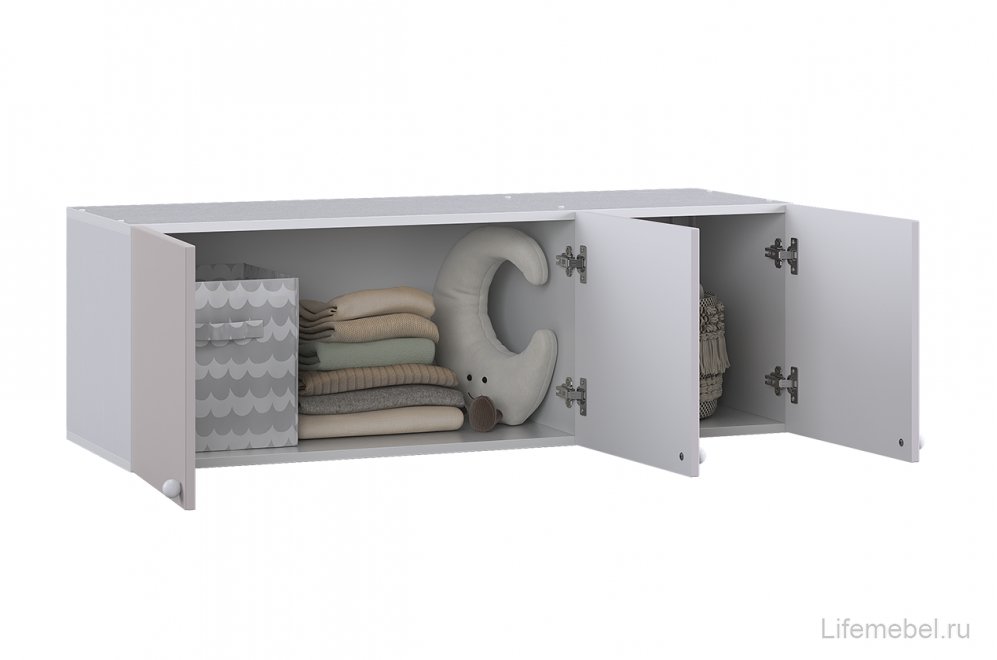 Шкаф навесной трехдверный Милана белое дерево / сакура