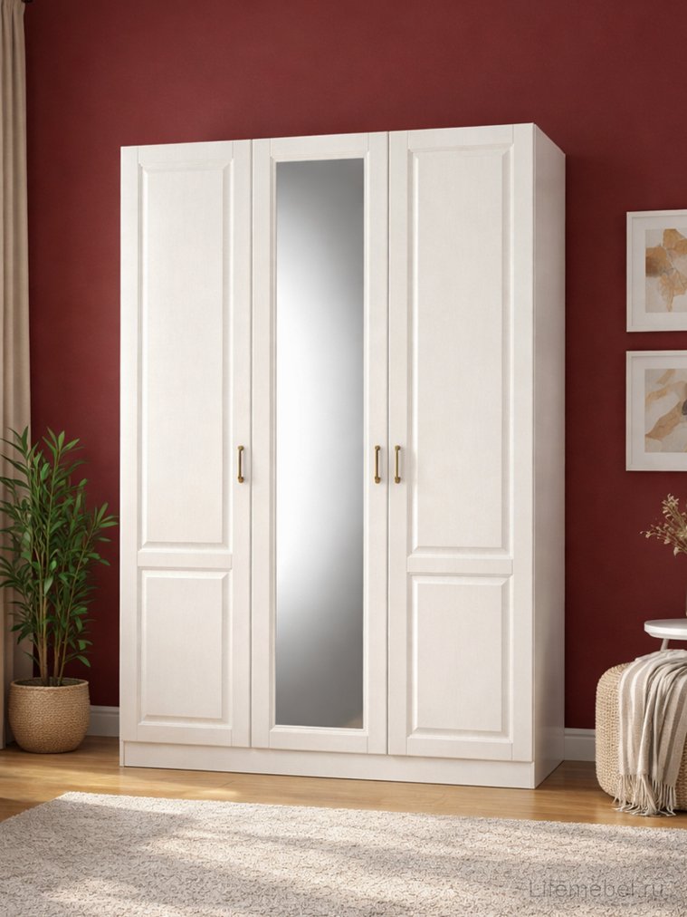 Шкаф Ливерпуль с зеркалом белый / ясень ваниль