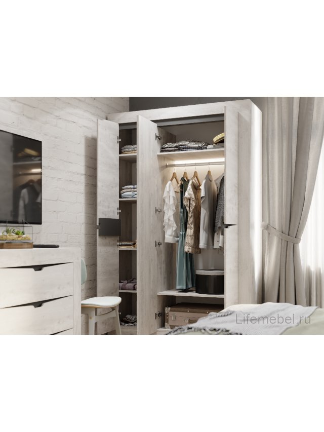 Шкаф Леонардо ШК-35 бетон пайн светлый / бетон пайн светлый / графит