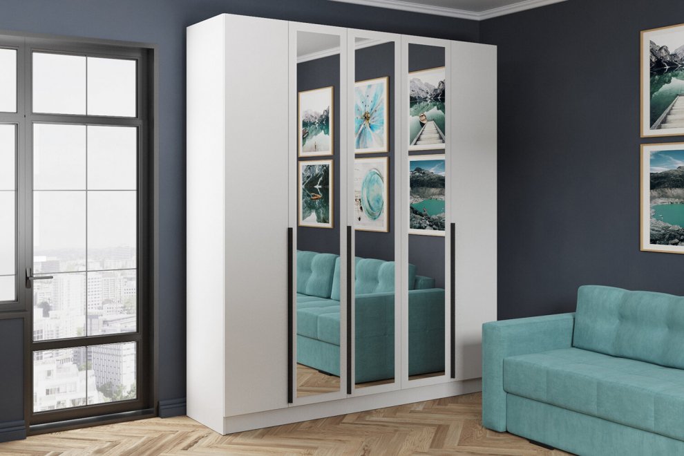 Шкаф 2м Мадрид с зеркалом белый