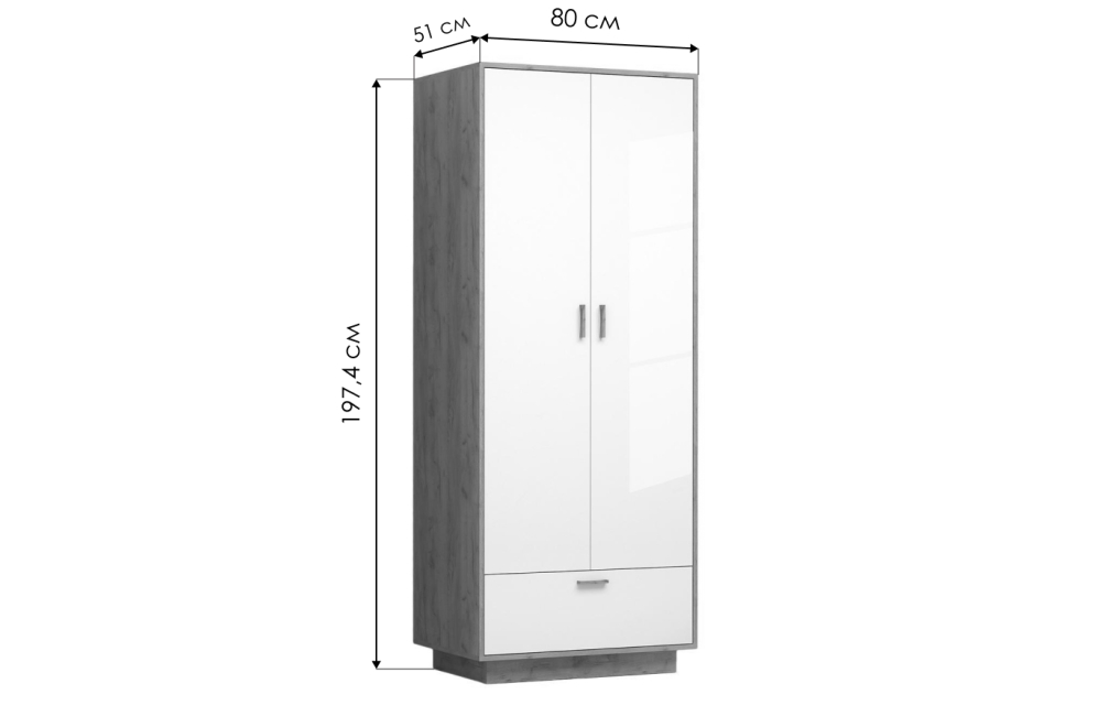 Шкаф Эго Шк-1 на подиуме бетон светлый / белый глянец