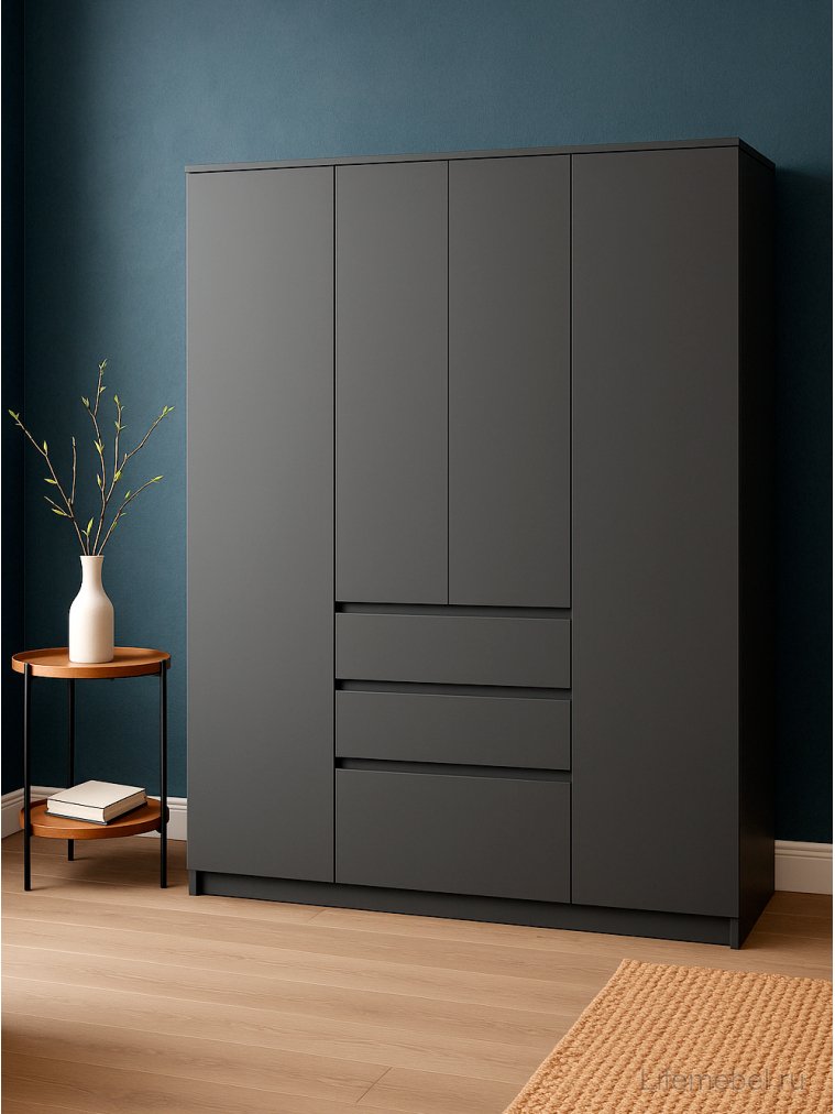 Шкаф Сибити четырехстворчатый графит серый