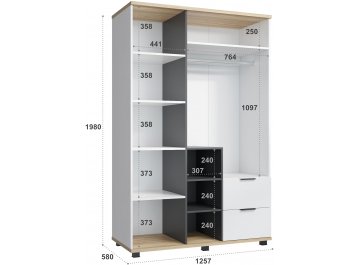 Шкаф распашной Скайлайт СЛ-3К блэквуд ячменный / графит / белый / меренга