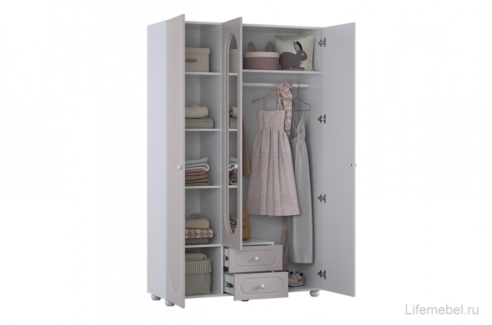 Шкаф трехдверный Милана белое дерево / сакура