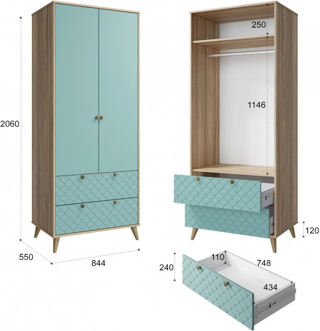 Шкаф Велламо ВО-07 блэквуд ячменный / бирюза