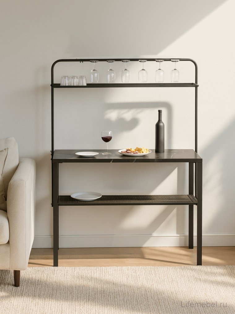 Барный стол Нари 120х50х171 файерстоун / черный матовый