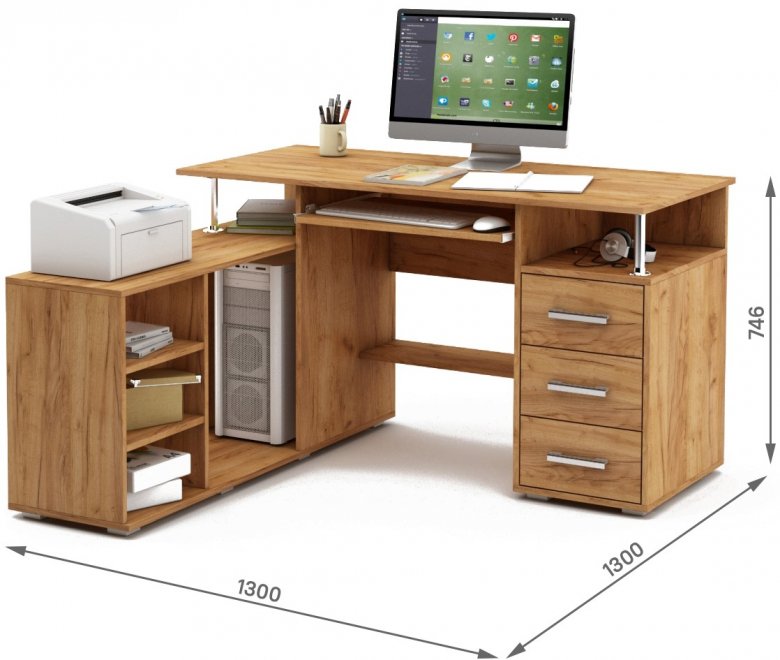 Компьютерный стол Амбер-11К дуб золотистый