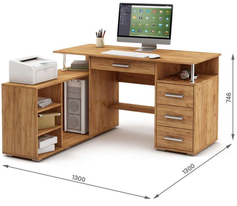 Компьютерный стол Амбер-11Я дуб золотистый