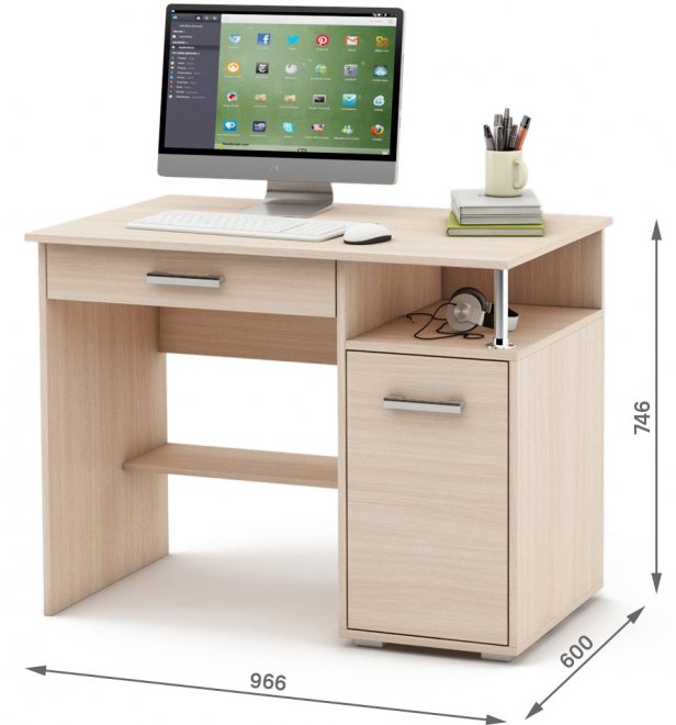 Компьютерный стол Амбер-1Я дуб молочный