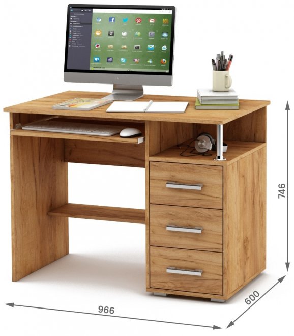 Компьютерный стол Амбер-3К дуб золотистый