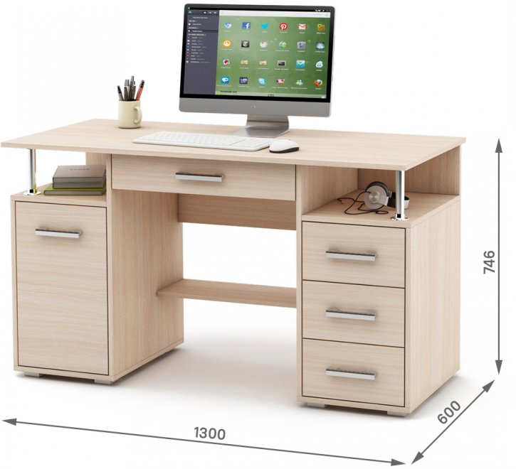 Компьютерный стол Амбер-6Я дуб молочный