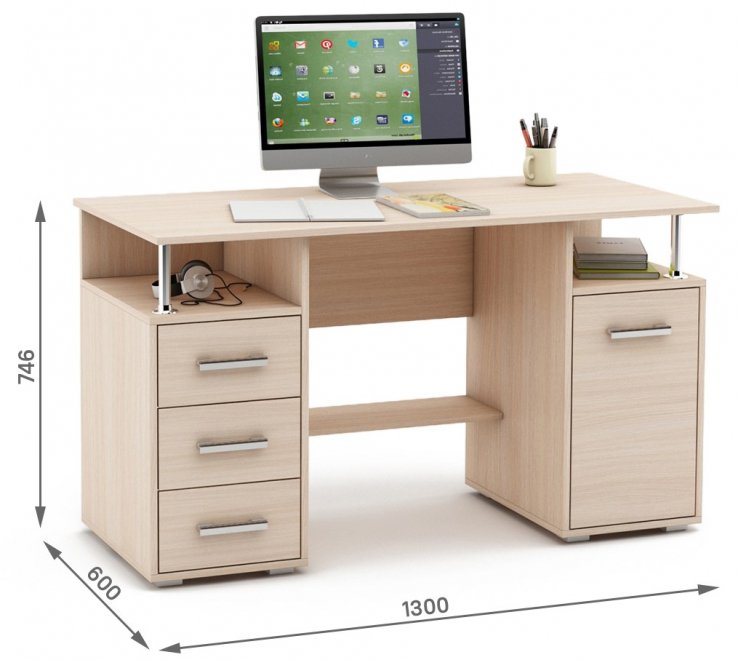 Компьютерный стол Амбер-7 дуб молочный