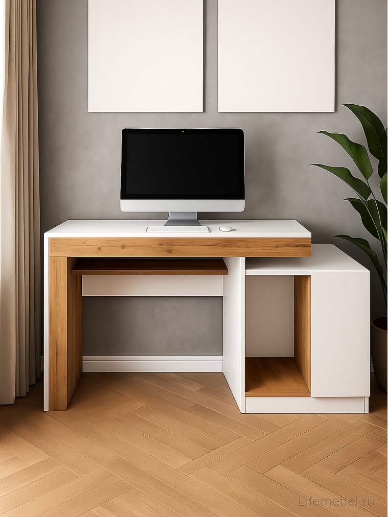 Компьютерный стол Модена белый / дуб вотан