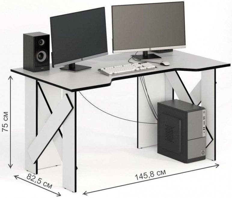 Компьютерный стол СКП-2 GL-2 белый с черным