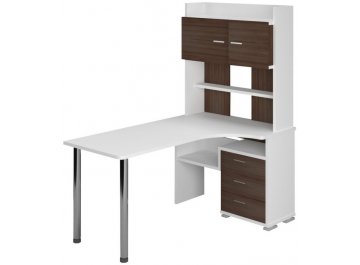 Белый компьютерный стол Жаспера-133-160 правый с надстройкой белый / шамони