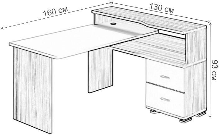 Компьютерный стол Жаспера-620/160 C ШШБЕ правый шамони-ч / шамони-ч / белый
