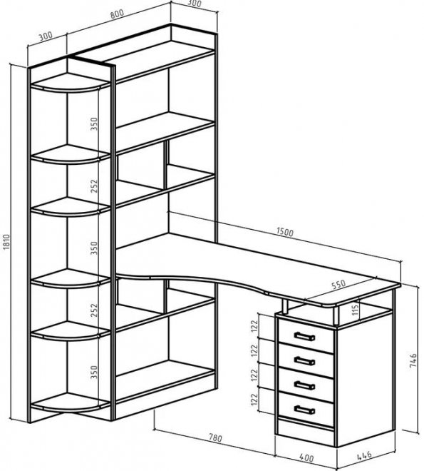Компьютерный стол Атлант-283 левый дуб сонома