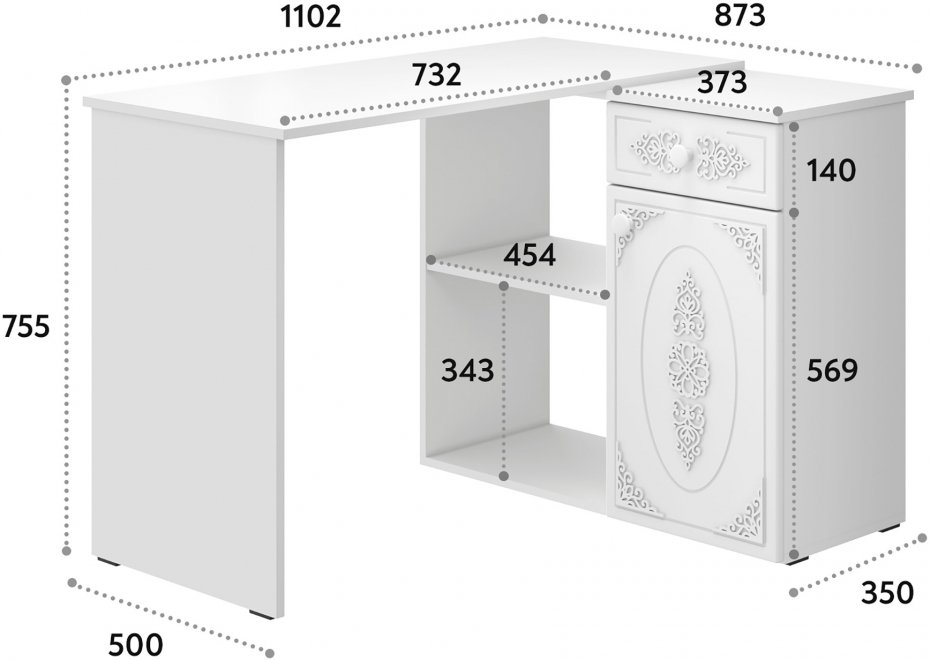 Письменный стол Ассоль АС-67 белое дерево